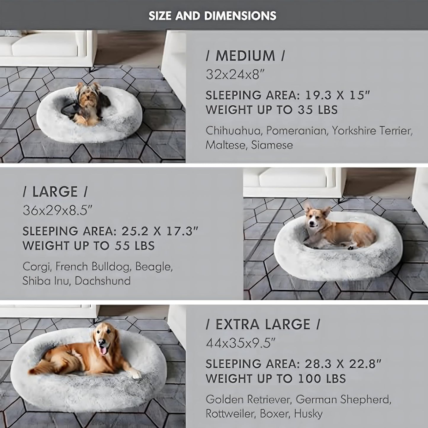 Orthopedic Calming Dog Bed for Large Dogs, Anti Anxiety Pet Beds with Supportive Foam, Removable Washable Oval Pets Couch, Fluffy Cuddle Bolster Cushion, Light Grey