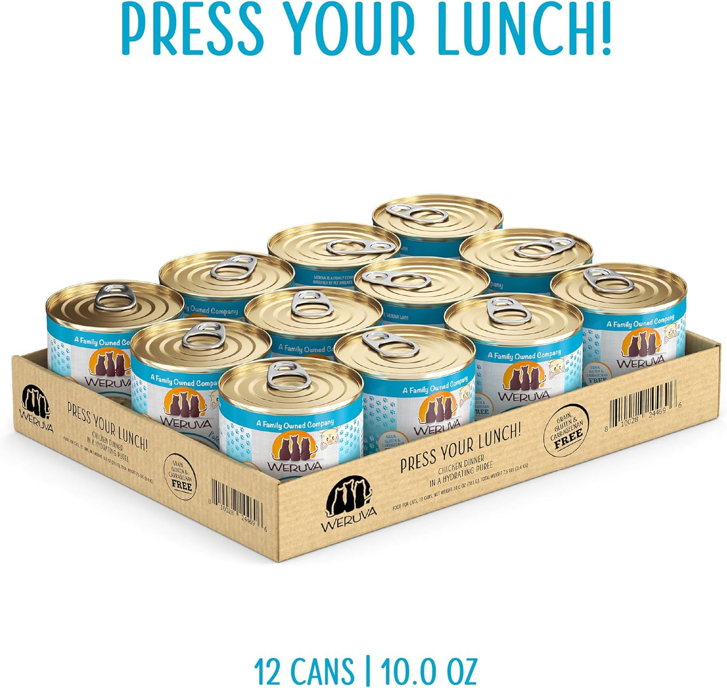 Weruva Wet Cat Food, Press Your Lunch with Chicken Pate, 10oz Can, Pack of 12