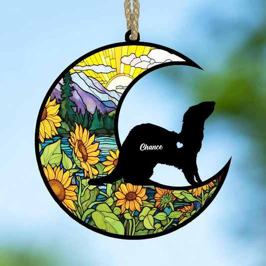 Personalized Ferret Memorial Suncatcher/Ornament - Custom Name Loss Ferrets Bereavement Ornaments, Stained Glass Light Catcher Sympathy Gift, Pet Remembrance Keepsake Memory Window Hangings