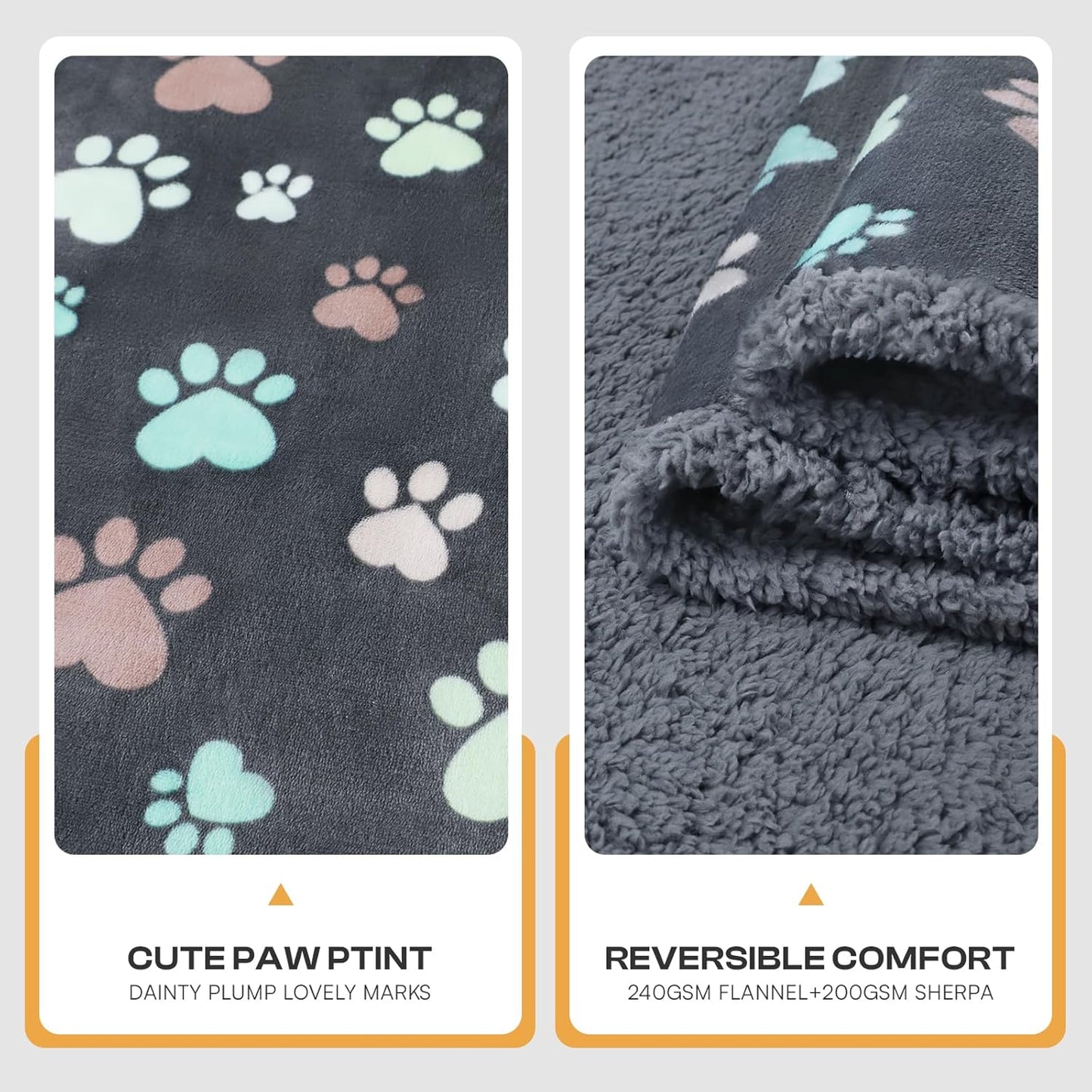Luciphia Waterproof Pet Blankets for Couch Sofa Bed Cover Cat Liquid Pee Proof Washable Soft Fluffy Large Dog Blanket Reversible Furniture Protection Puppy Grey Paw Thicken Medium（57" x 40"）