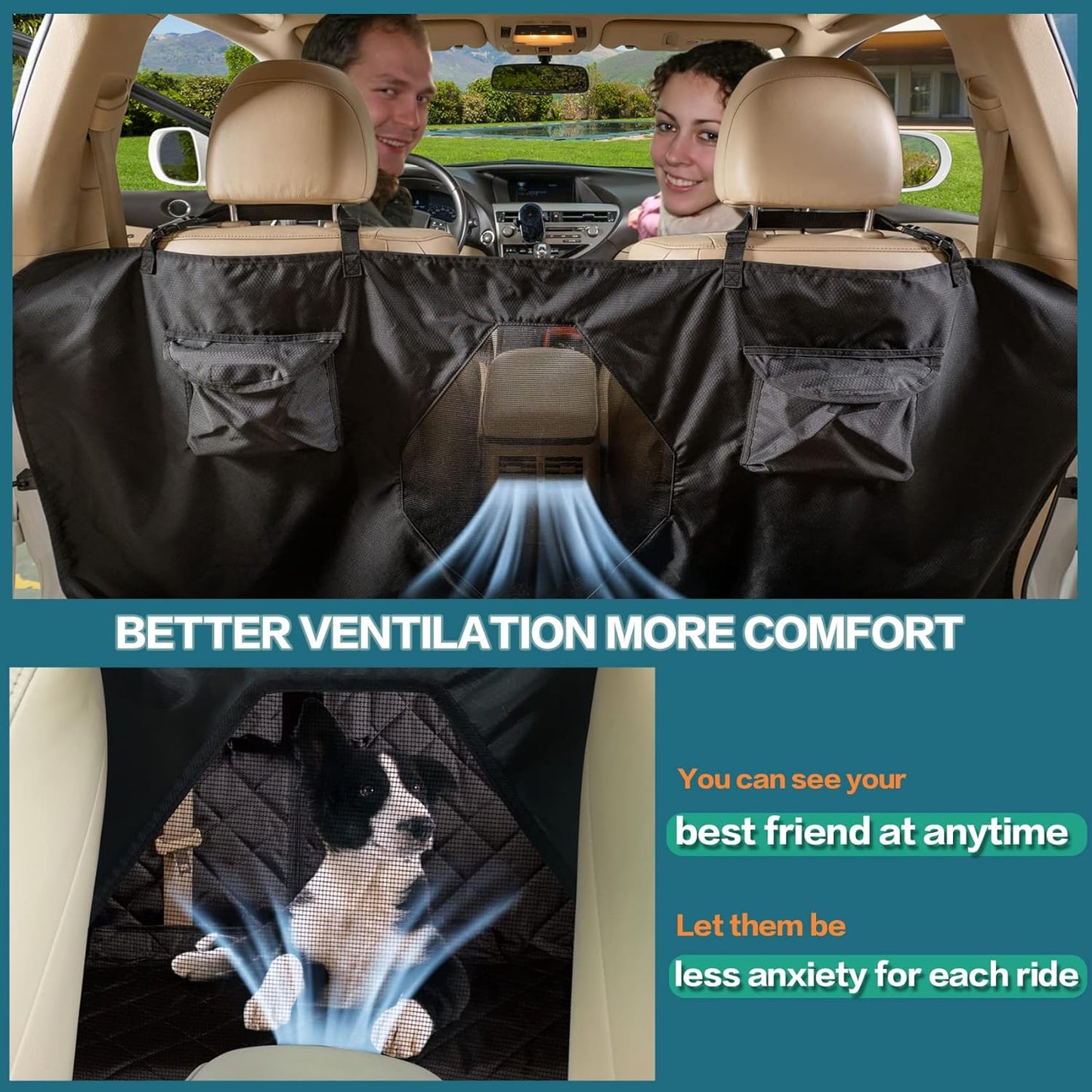 Car Seat Cover for Dogs - All Covered Back Bench Cover with Mesh Window - Hammock Combination - Detachable - Suitable for Most Vehicles (Black, X-Large)
