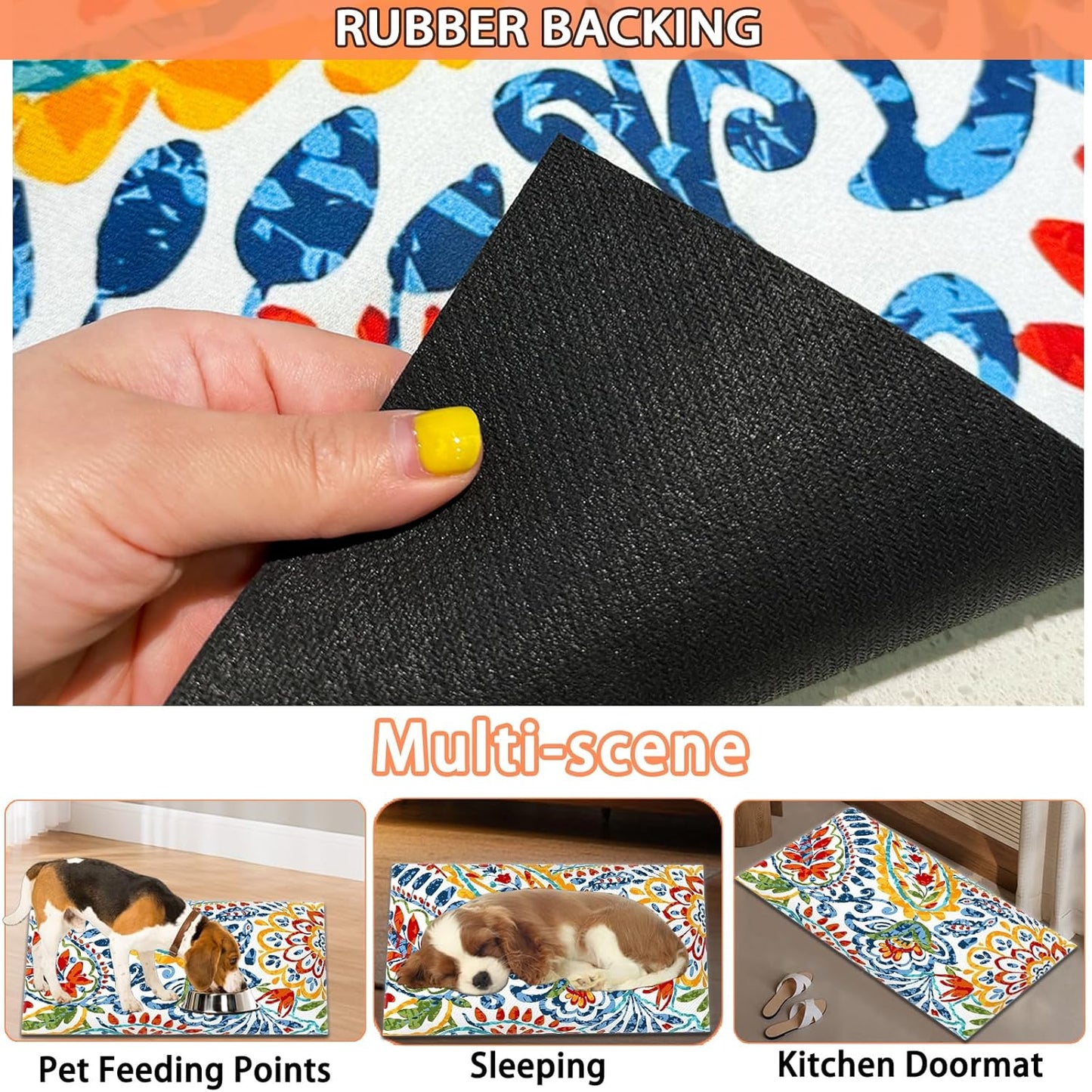 Pet Feeding Mat for Dogs and Cats - Super Absorbent Anti-Slip Bowl Pad, Eco-Friendly Washable Mat to Prevent Spills and Mess Colorful Mat 12"x20"
