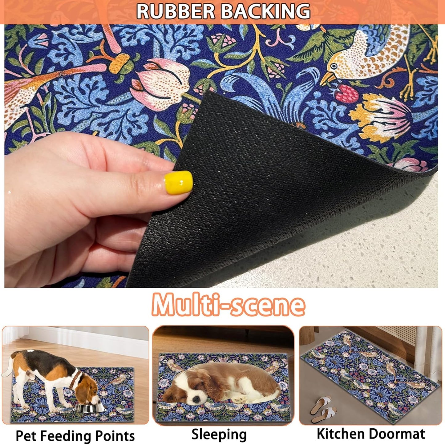 Pet Feeding Mat for Dogs and Cats - Super Absorbent Anti-Slip Bowl Pad, Eco-Friendly Washable Mat to Prevent Spills and Mess Retro Bird Mat 12"x20"