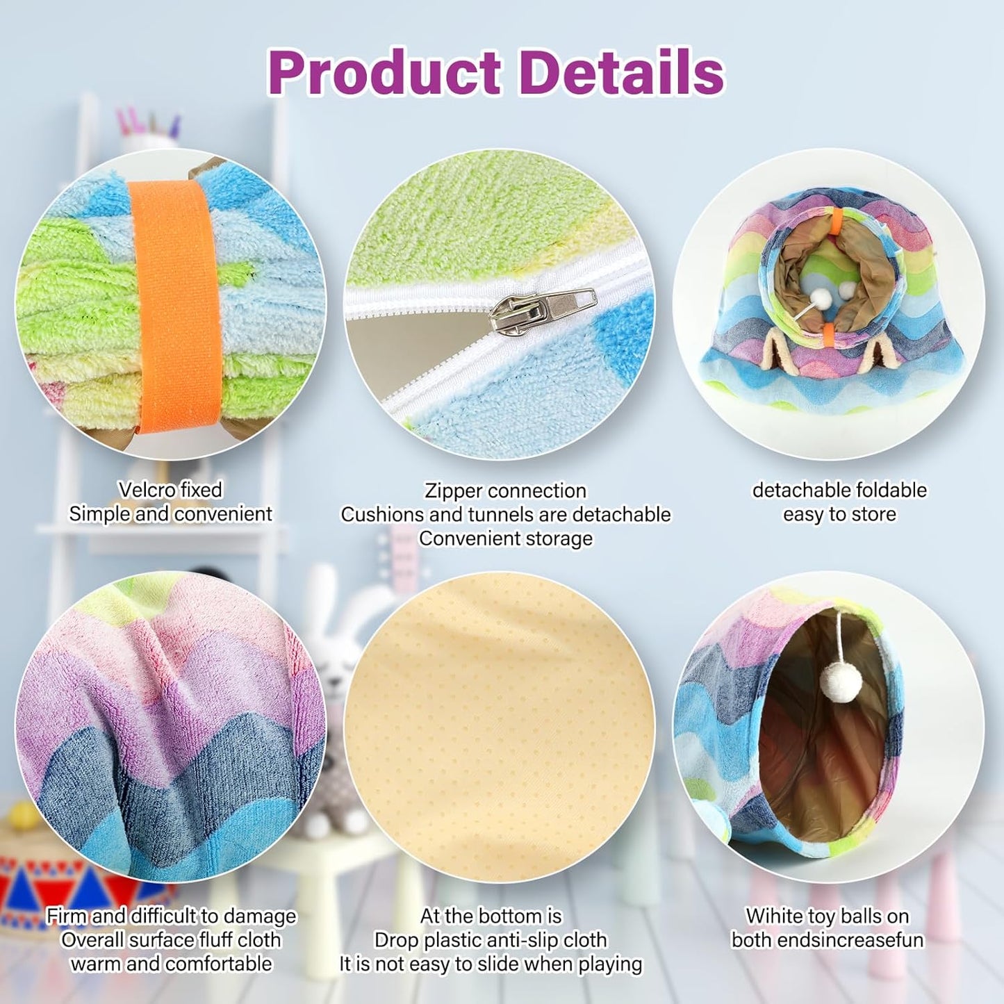 BWOGUE Bunny Tunnel Bed, 2-in-1 Collapsible Tunnel Tubes Toys with Removable Mat Hideout for Cats Kittens Rabbits Guinea Pigs Kitty