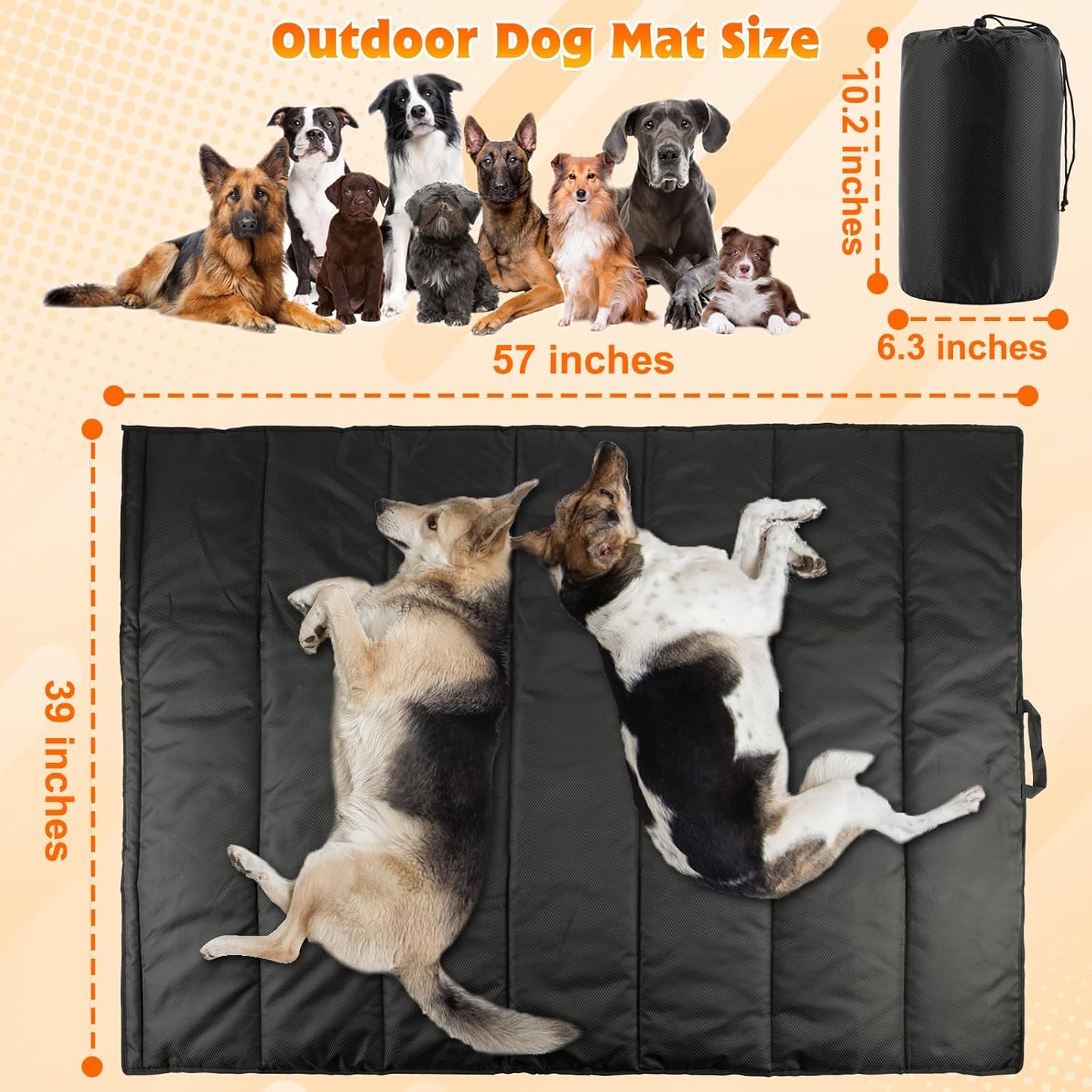 BWOGUE Large Outdoor Dog Bed, Portable Waterproof Camping Mat, Washable Travel Mat with Carry Bag for Medium and Large Dogs, 57"X39" (Black)