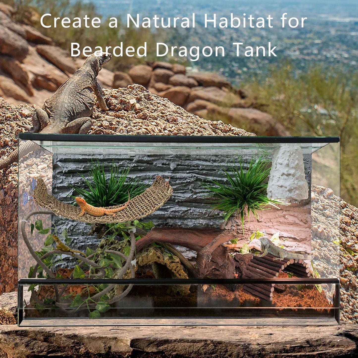 Bearded Dragon Tank Accessories, Reptile Mat Hammock Plants Bridge Jungle Climber Vines Terrarium Decorations for Hermit Crab Lizard Snake (9 PCS Without Reptile Mat)