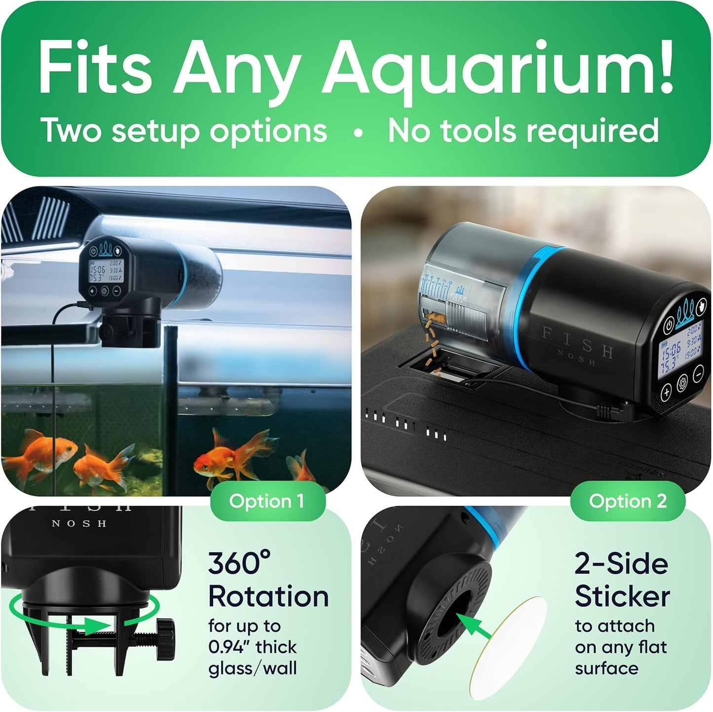 FISHNOSH Automatic Fish Feeder for Aquarium with Digital Thermometer - 2025 Auto Fish Food Dispenser Programmable, Vacation Feeder for Fish, Adjustable Portions, Auto Fish Feeder for Small & Big Tanks