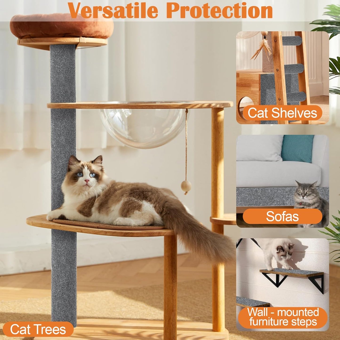 Cat Scratch Furniture Protector - 78.7" x 15.8" Trimmable Self-Adhesive Cats Claws Scratch Pads, Sisal DIY Climbing Couch Protector for Scratch Post Cat Tree Replacement Indoor (Light Gray)