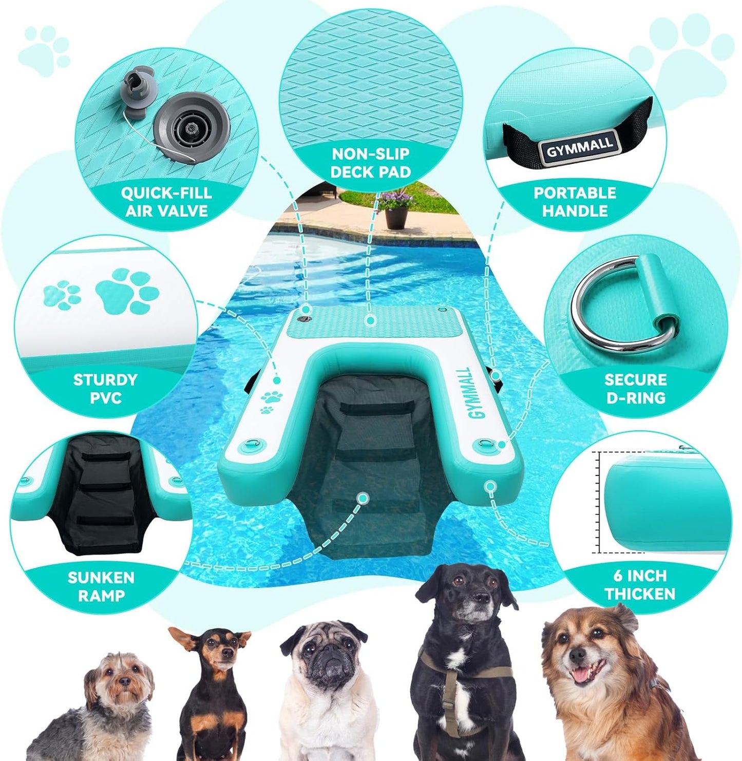 Inflatable Dog Water Ramp Pet Dock Platform Green, Pet Water Platform for Boat Pool Lake Sea, Non-Slip Safety Floating Dock for Dogs up to 200lbs, EVA Puppy Float Ramp Dog Water Ladder