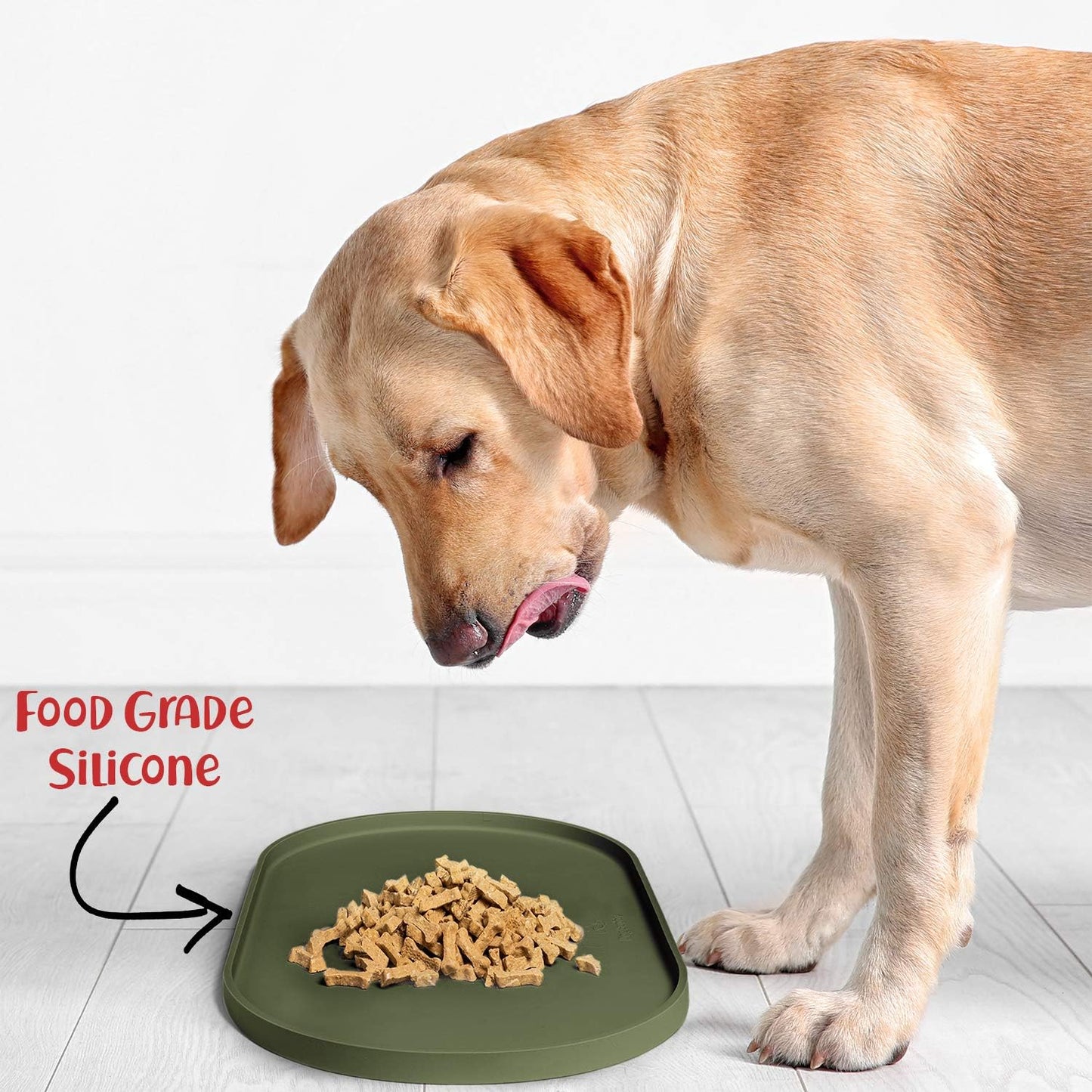 DogBuddy Dog Food Mat - Waterproof Dog Bowl Mat, Silicone Pet Mat for Food and Water Bowls, Nonslip Pet Feeding Mat with Edges, Dogs Food Mats for Floors, Puppy Supplies (Small, Khaki Green)