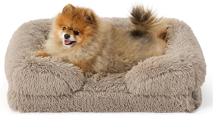 Bedsure Orthopedic Dog Beds for Small Dogs - Washable Small Dog Cat Bed Waterproof, Comfort Pet Couch Sofa with Washable Removable Cover, Pets Bed with Nonskid Bottom, Long Faux Fur-Taupe, 24"