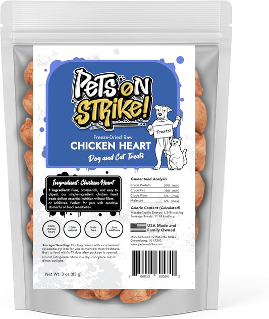 Freeze Dried Chicken Hearts for Dogs & Cats – Single Ingredient Dog Treats – USA Sourced & Made – High Protein, All Natural, Grain Free – Raw Freeze-Dried Training Treats (3oz)