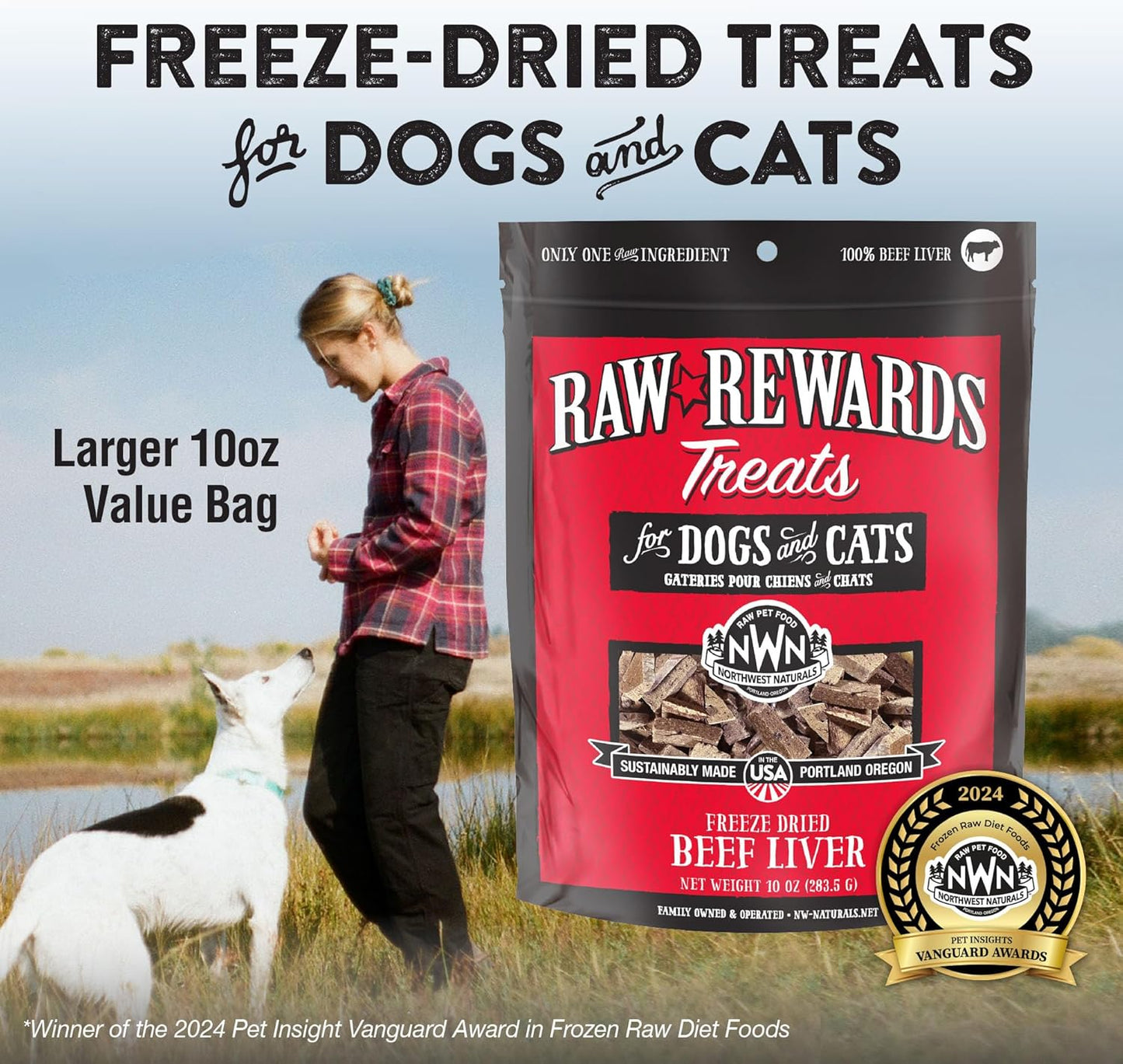 Northwest Naturals Raw Rewards Freeze-Dried Beef Liver Treats for Dogs and Cats - Bite-Sized Pieces - Healthy, 1 Ingredient, Human Grade Pet Food, All Natural, Proudly Made in USA, 10 Oz (Pack of 3)