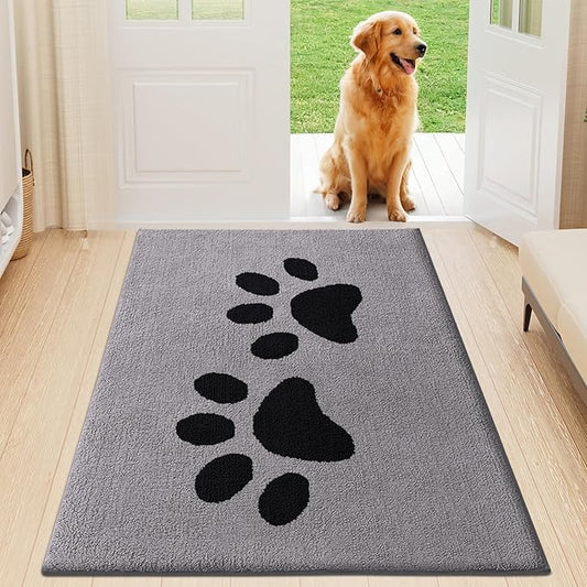 Buganda Dog Door Mat for Muddy Paws, Absorbent Dirt Trapper Washable Indoor Doormats, Non Slip Low-Profile Mud Mat for Dogs, Front Entrance Doormat for Inside Floor (47x24 Inches, Grey)