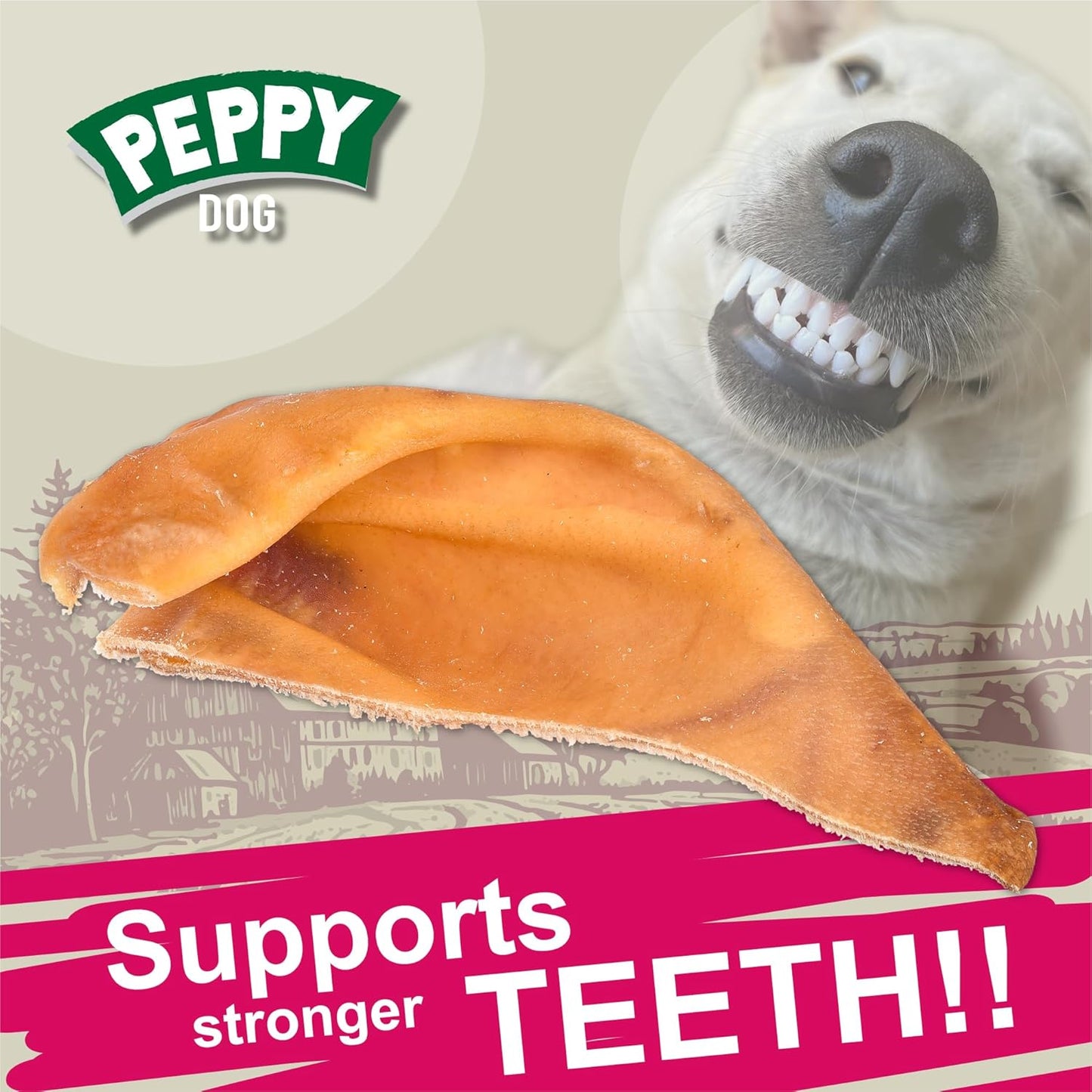 Natural Half Pig Ear Chews (20 Count Pack of 1)| Rawhide-Free | Single Ingredient | Dental Treat