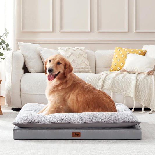 Orthopedic Dog Bed for Ctrate, Waterproof PillowTop Pet Bed for Medium Large Size Dogs, Egg-Crate Foam Dog Crate Mat with Removable Washable Cover, 2-Layers Kennel Pad 36"L x 27"W, Light Grey