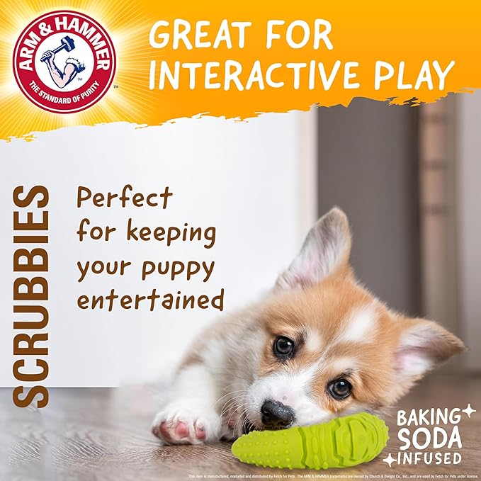 Arm & Hammer for Pets Scrubbies Boomerang Chew Toy for Puppies Infused with Baking Soda - Durable Teething Toy with Unique Shape for Fetch & Chew - Interactive Dental Chew Toy for Puppies