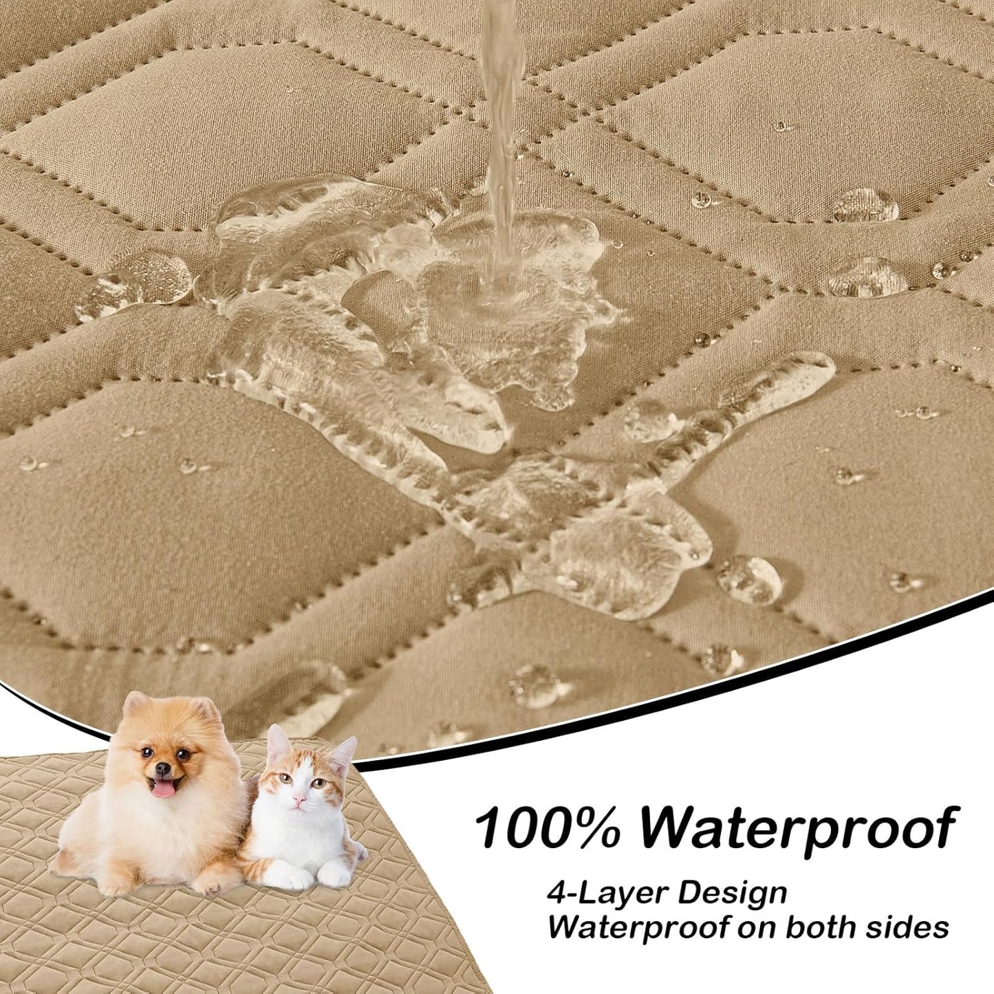 hyha Waterproof Dog Bed Blanket, Soft Pet Blankets, Waterproof Couch Cover for Dogs, Reversible Sofa Covers Washable for Furniture (82x82 Inch, Camel/Beige)