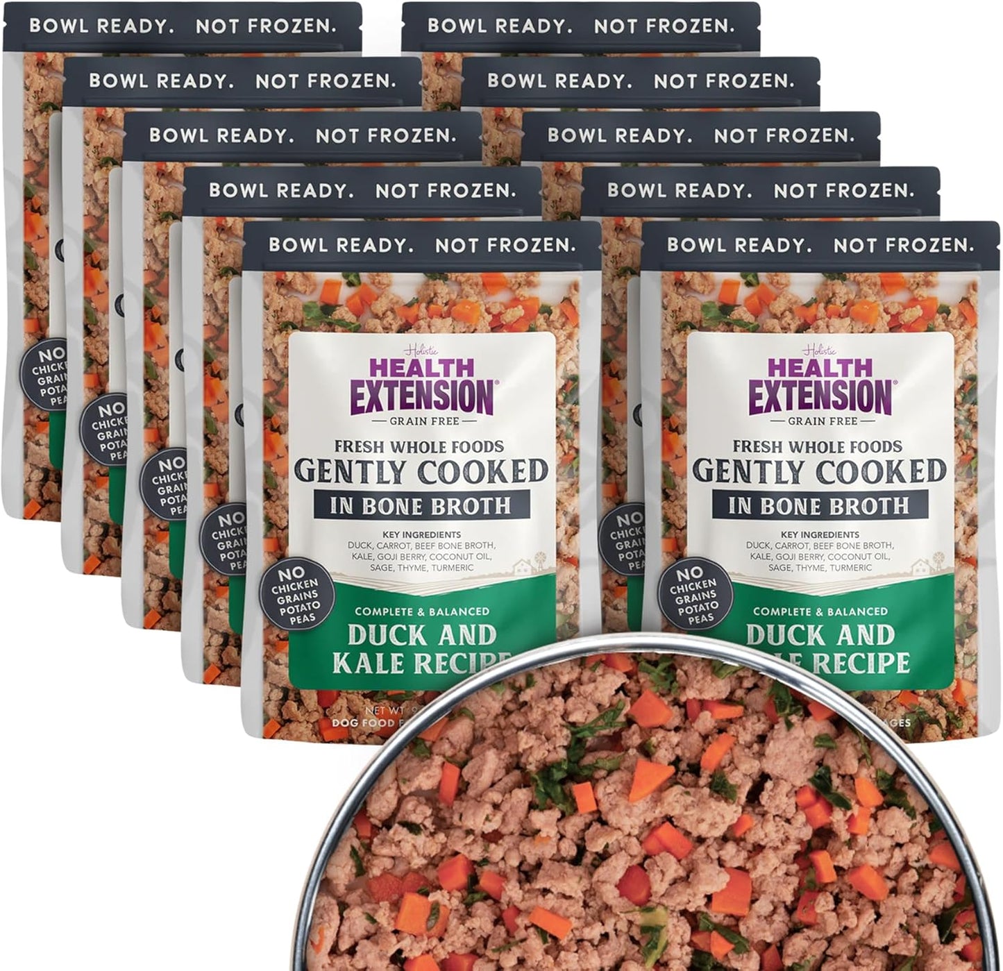 Health Extension Gently Cooked Grain-Free Duck & Kale Dog Food, Human-Grade & Shelf-Stable with Superfoods, Supports Digestion, Immunity, Skin & Coat, 9 oz Pouch (Pack of 10)