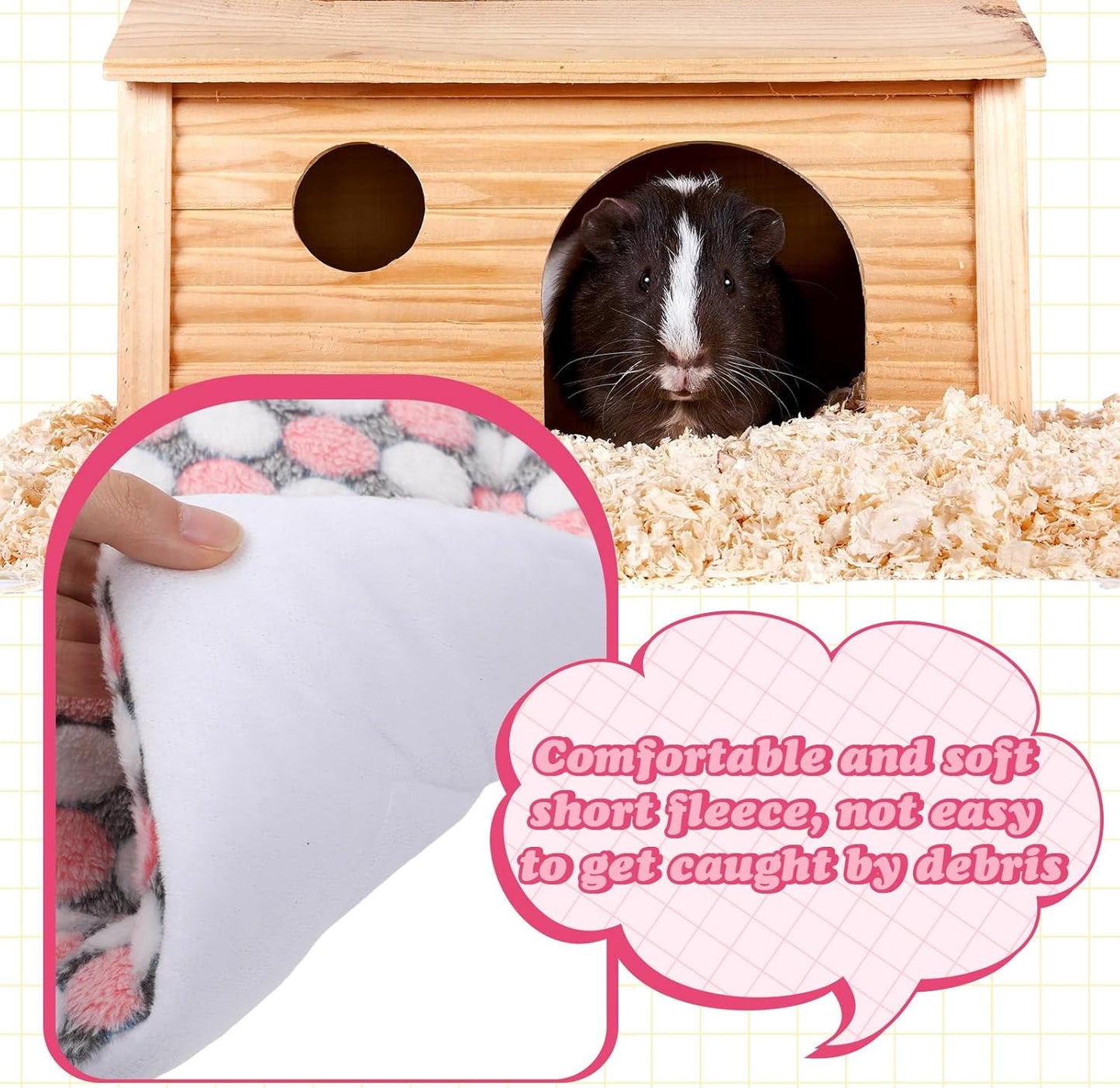 Tudomro 10 Pcs Guinea Pig Bed Mat with Cleaning Dustpan Brush 15" x 11" Animal Bedding Fleece Bunny Sleeping Pad for Small Dogs Cats Rats Hedgehogs Ferrets Hamster Indoor(Heart Bear)