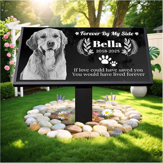 Personalized Pet Memorial Stone, Weatherproof Granite Dog Headstone - Custom Grave Marker for Dogs&Cats Engraved with Photo Name Date,Memorial Stones for Memory Garden