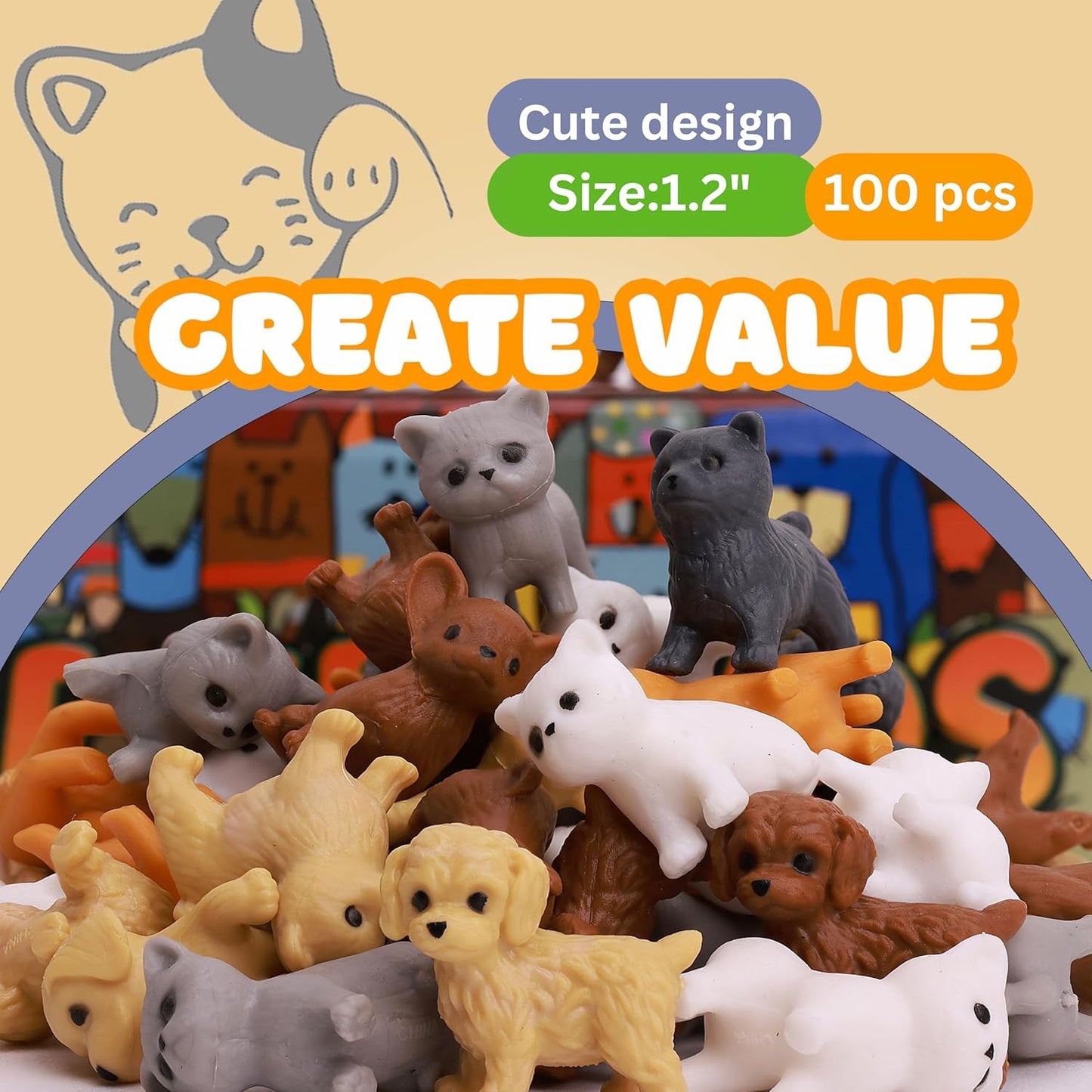 Bulk Toys - Tiny Dogs and Cats for Kids - Small Animals in Bulk - 100 Pcs Little Pet Toys - Tiny Plastic Toys for Kids Prizes - Easter Gifts for Kids