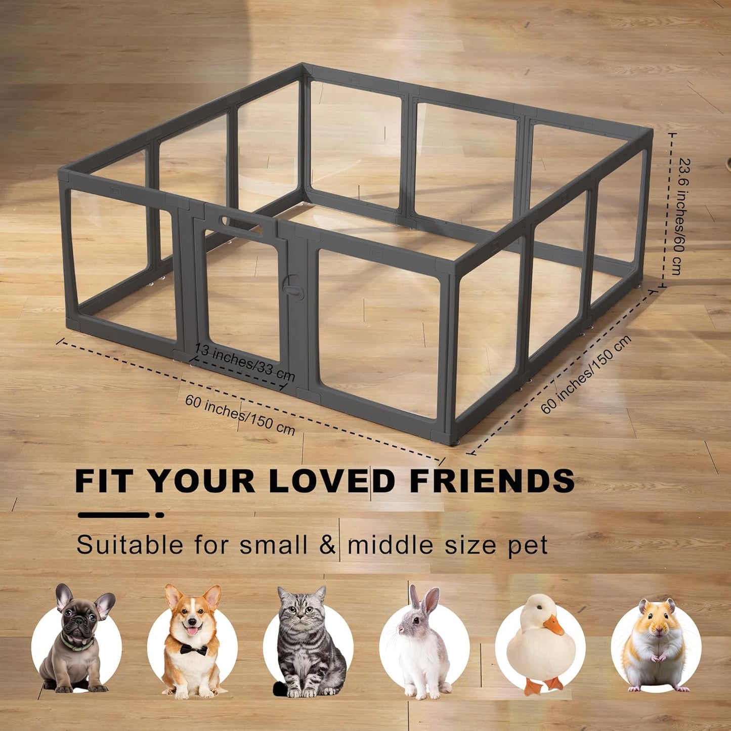 Clear Acrylic Dog Playpen Indoor, Puppy Cat Small Pet Play Pen, Pet Cat Foldable Playpen for Rabbits, Dog Fence Crate Kennel Whelping Cage (Black, 12 Panel)