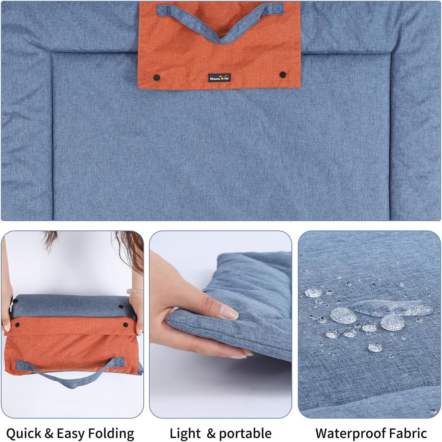 KHONSU PET Dog Travel Mat for Camping Portable Waterproof Lightweight & Outdoor Easy Clean Pad Foldable into Compact Carry Bag (Small Sized up to 25 lbs)