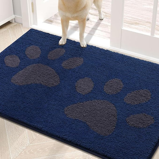 Buganda Dog Door Mat for Muddy Paws, Absorbent Dirt Trapper Washable Indoor Doormats, Non Slip Low-Profile Mud Mat for Dogs, Front Entrance Doormat for Inside Floor (30x20 Inches, Navy)