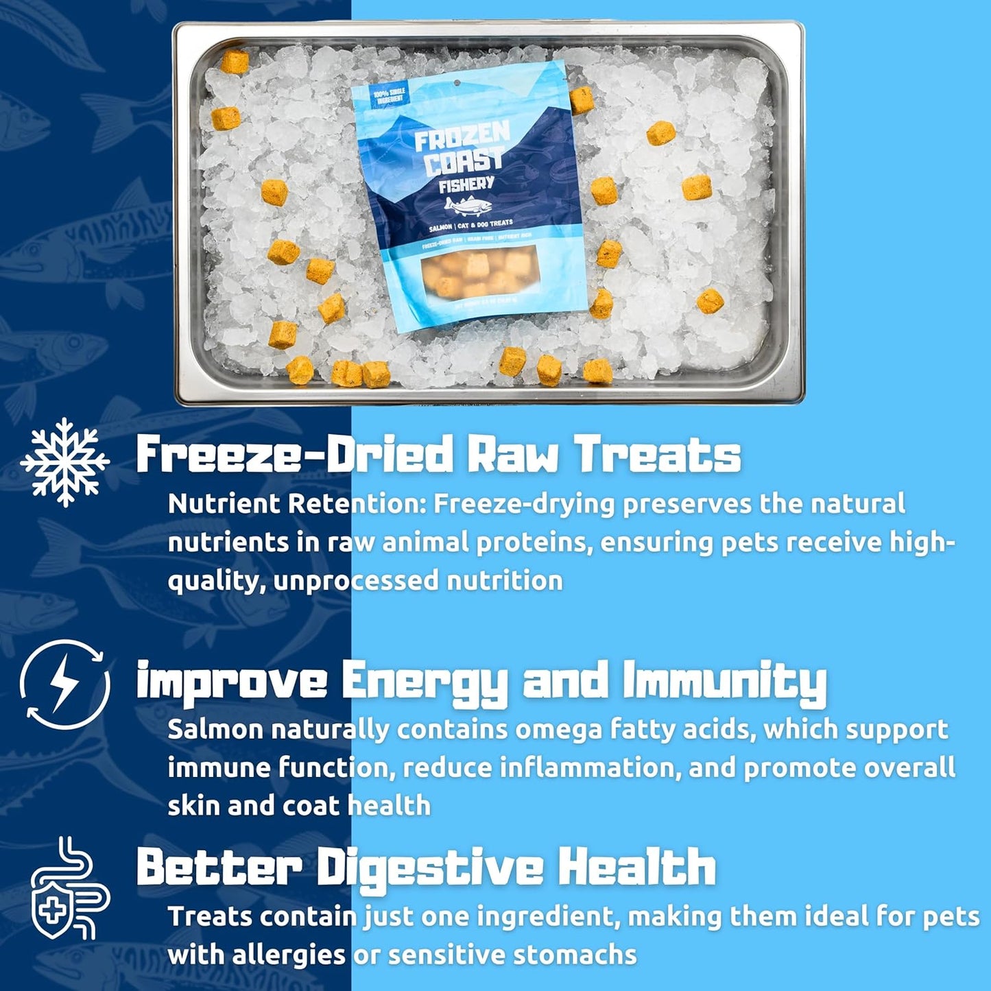 Frozen Coast Freeze-Dried Wild-Caught Salmon Cat & Dog Treats-High-Protein, Omega-3, Grain-Free (2.5 oz-Bag)