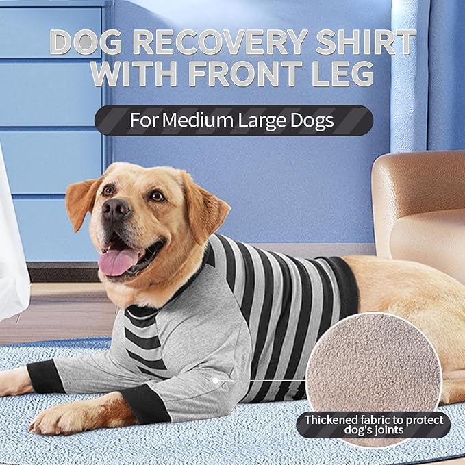 FUAMEY Dog Recovery Sleeve with Elbow Protector,Dogs Shirt Stop Licking Joints,Pet Long Sleeve Suit Protecting Dog's Front Leg Arm Wounds Cover Skin Conditions Black Stripes 2XL