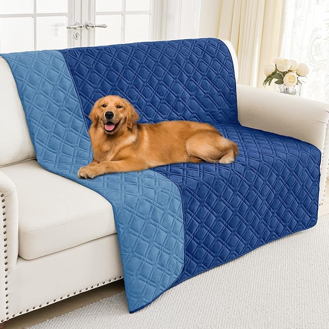 Smiry Waterproof Dog Blanket, 52x82 Inch Soft Pet Bed Cover Reversible, Washable Sofa Couch Furniture Protector for Small Medium Large Dog Puppy Cat, Navy/Blue