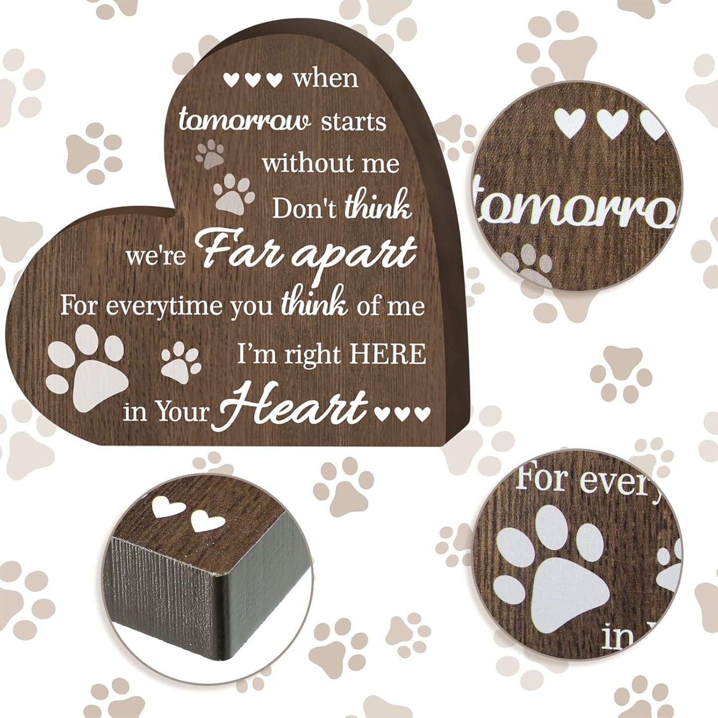 Maitys Pet Memorial Gifts Bereavement Remembrance for Loss of Dog Cat Sympathy Condolence Gifts Heart Shaped Wood Sign When Tomorrow Starts Without Me Wooden Plaque for Table Desk Decor(Brown)