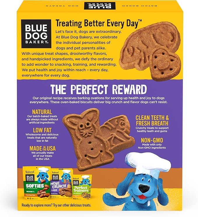 Blue Dog Bakery More Crunch Biscuits | Large, Crunchy Peanut Butter Flavor Treat | Natural Healthy Dog Treats - 18 oz (Pack of 6)