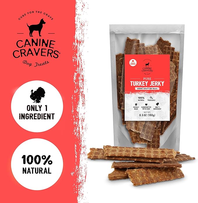 Canine Cravers Single Ingredient Dog Treats – Pure Turkey Jerky - Human Grade Air Dried Hypoallergenic Pet Food – Grain, Gluten, and Soy Free – 100% All Natural – 5.3 oz
