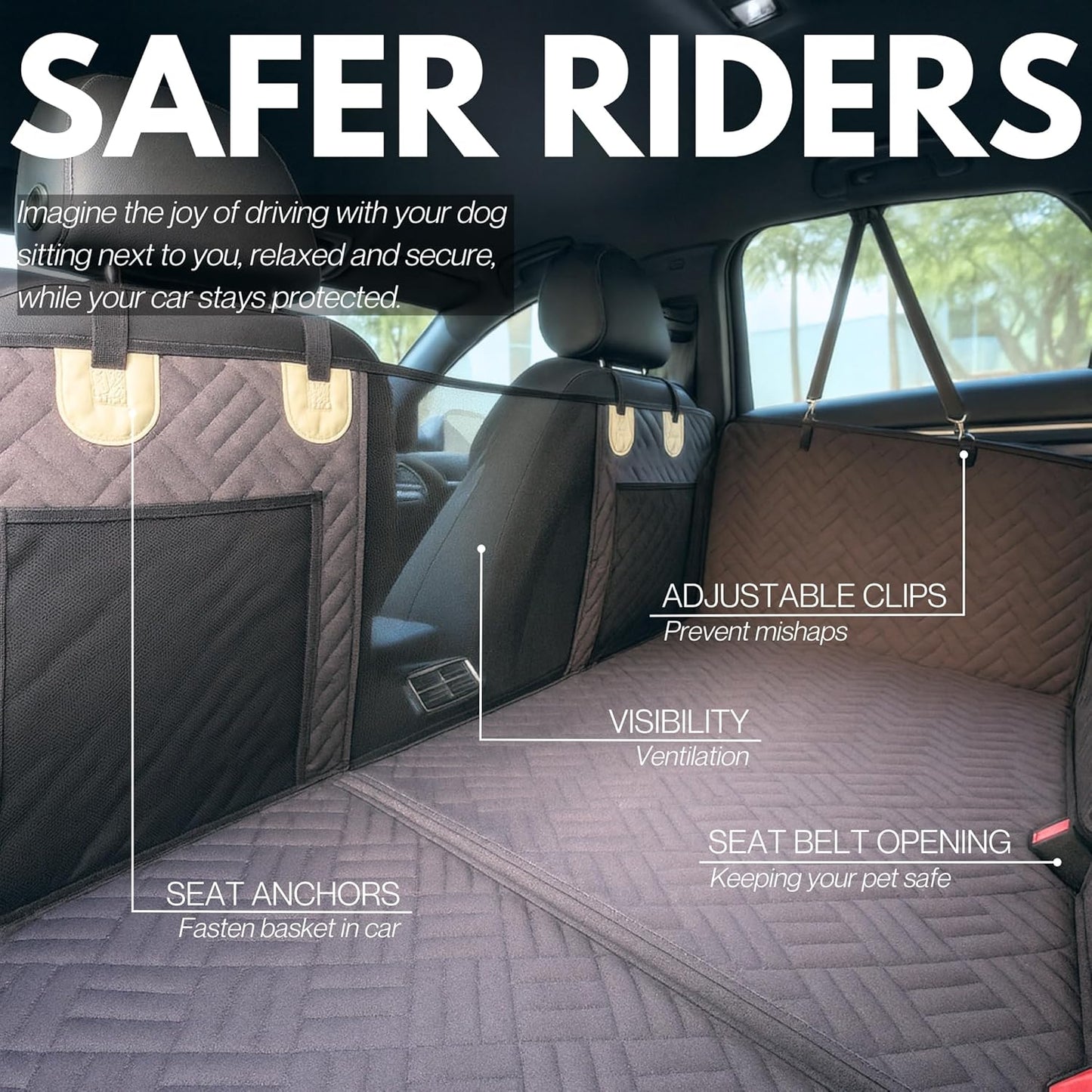 Premium Dog Back Seat Extender | Supports 400 lbs | Waterproof Hard Bottom & Non-Slip Design | Pet Seat Cover with Mesh Window & Storage Pocket | Fits Cars, SUVs & Truck (Brown)