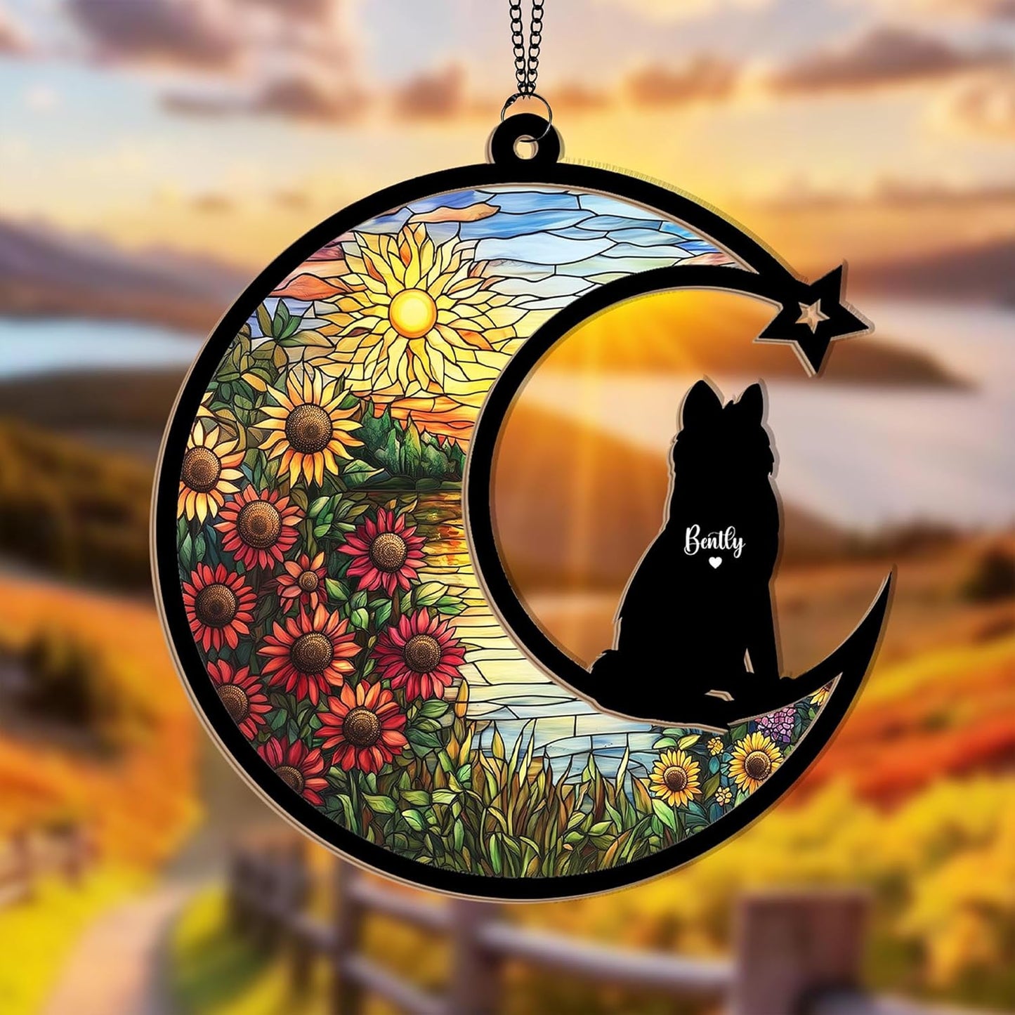 Personalized Dog Sunflower Suncatcher – Custom Dog Loss Sympathy Gift, Memorial Suncatcher for Dog Lovers, Pet Remembrance Keepsake