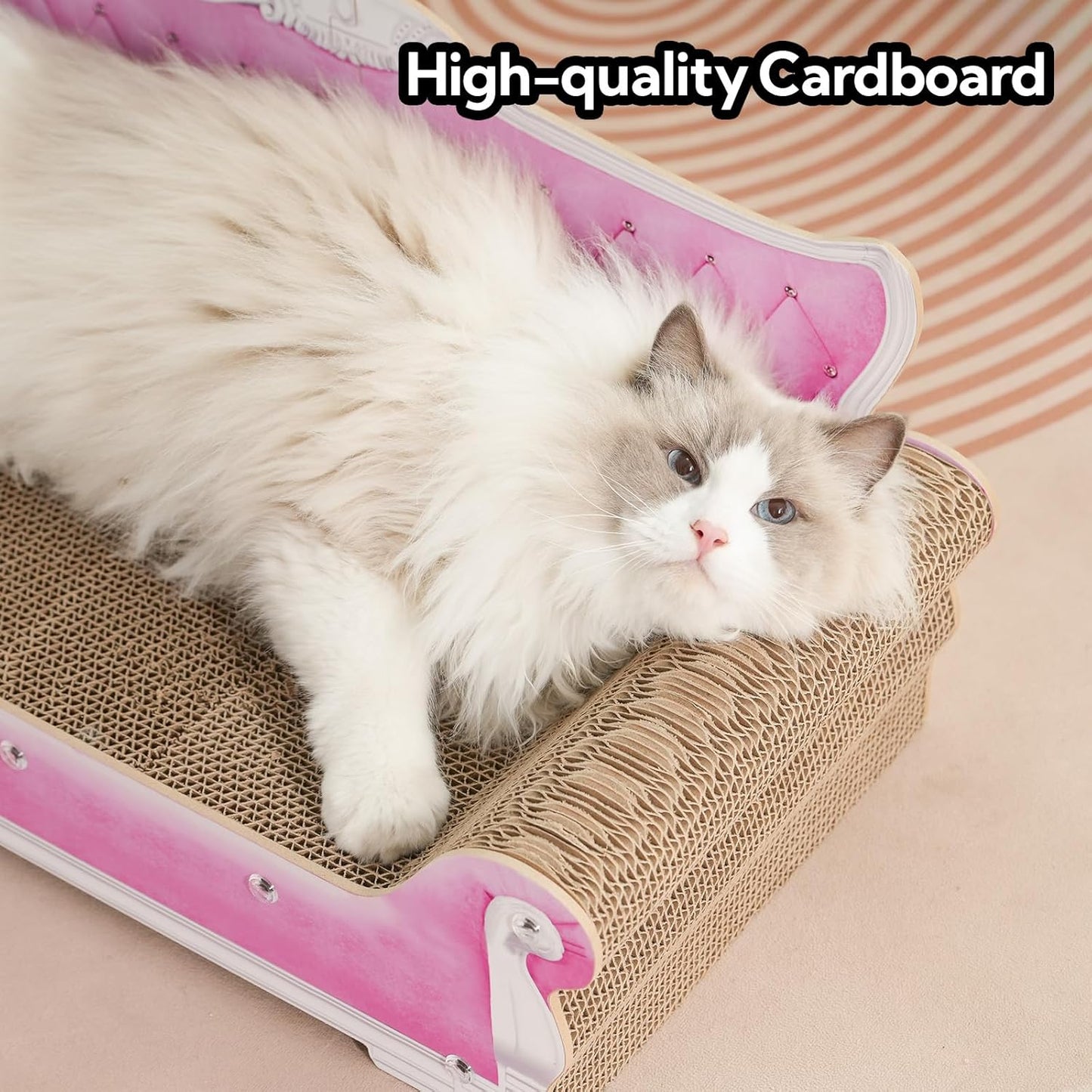 Cat Sofa Shape Scratch Pad for Large Medium Small Indoor Cats,Larger-Sized Recyclable Reversible Cardboard Cat Couch for Resting Claw Grinding and Playing