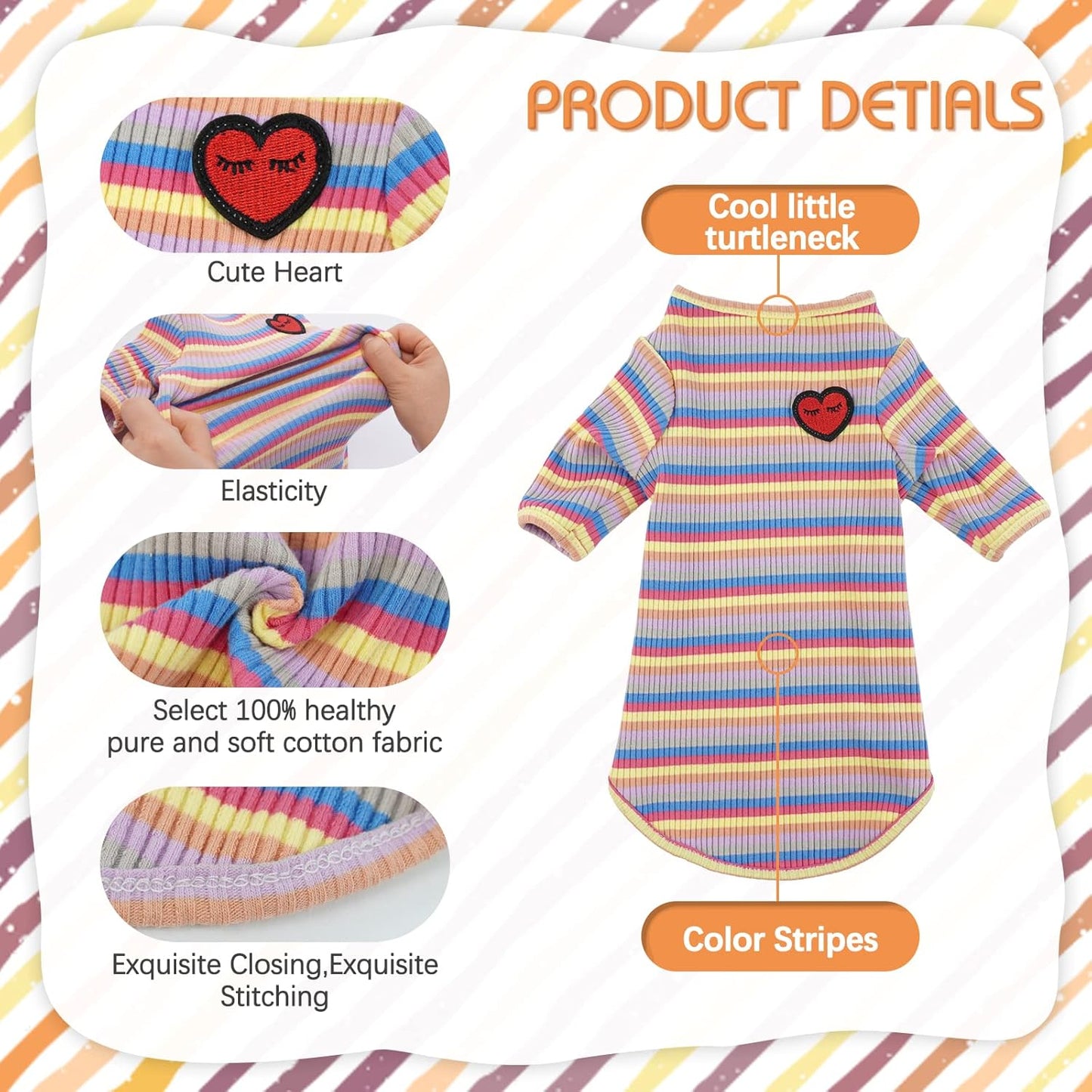 DENTRUN Hairless Cats Shirt Breathable Cat Daily Wear Clothes Stripe Vest Adorable Pajamas Jumpsuit Soft & Skin-Friendly