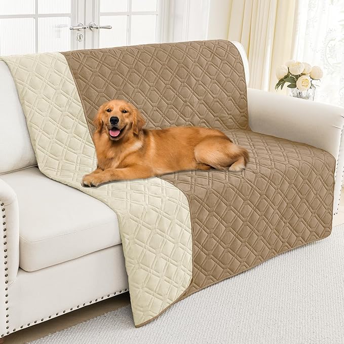Smiry Waterproof Dog Blanket, 52x82 Inch Soft Pet Bed Cover Reversible, Washable Sofa Couch Furniture Protector for Small Medium Large Dog Puppy Cat, Camel/Beige