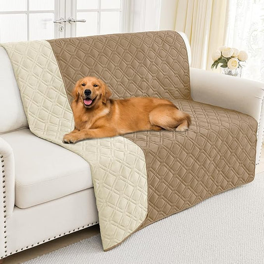 Smiry Waterproof Dog Blanket, 68x82 Inch Soft Pet Bed Cover Reversible, Washable Sofa Couch Furniture Protector for Small Medium Large Dog Puppy Cat, Camel/Beige