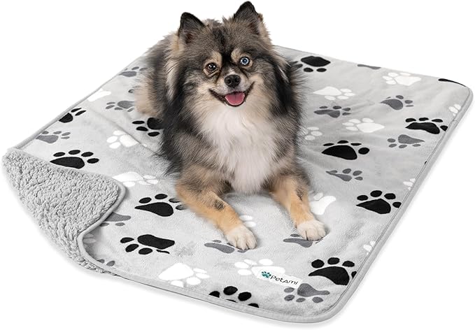 PetAmi Waterproof Dog & Cat Blanket, Pee Proof for Couch, Reversible, Soft Fleece, Washable, 29x40 Paw Gray