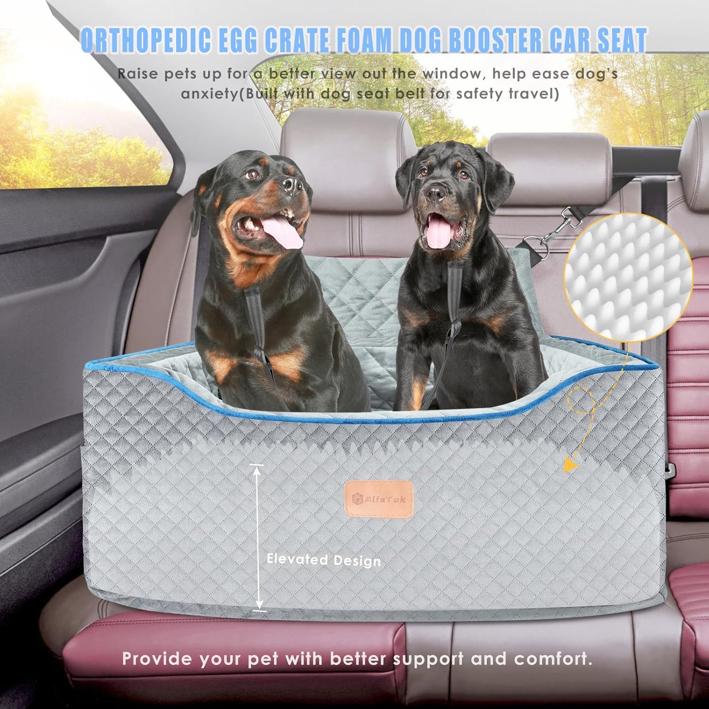 Dog Car Seat Large Size Dog, Washable Large Dog Car Seat, Detachable Memory Foam Pet Car Seat, Dog Booster Car Seat for Large Dogs 60 lbs, with 2 Dog Seat Belt and Dog Blankets