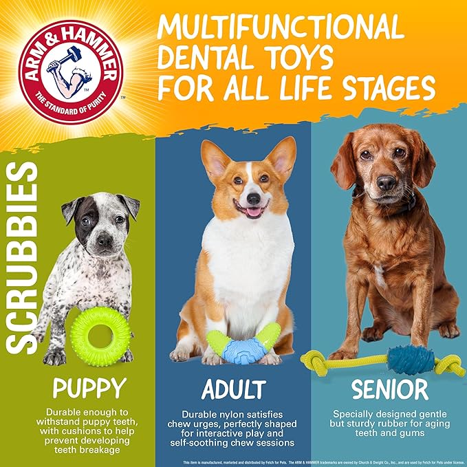 Arm & Hammer for Pets Scrubbies Puppy Chew Ring Dental Toy Infused with Baking Soda - Durable Teething Toy with Treat Dispensing Feature - Interactive Dental Chew Toy for Puppies