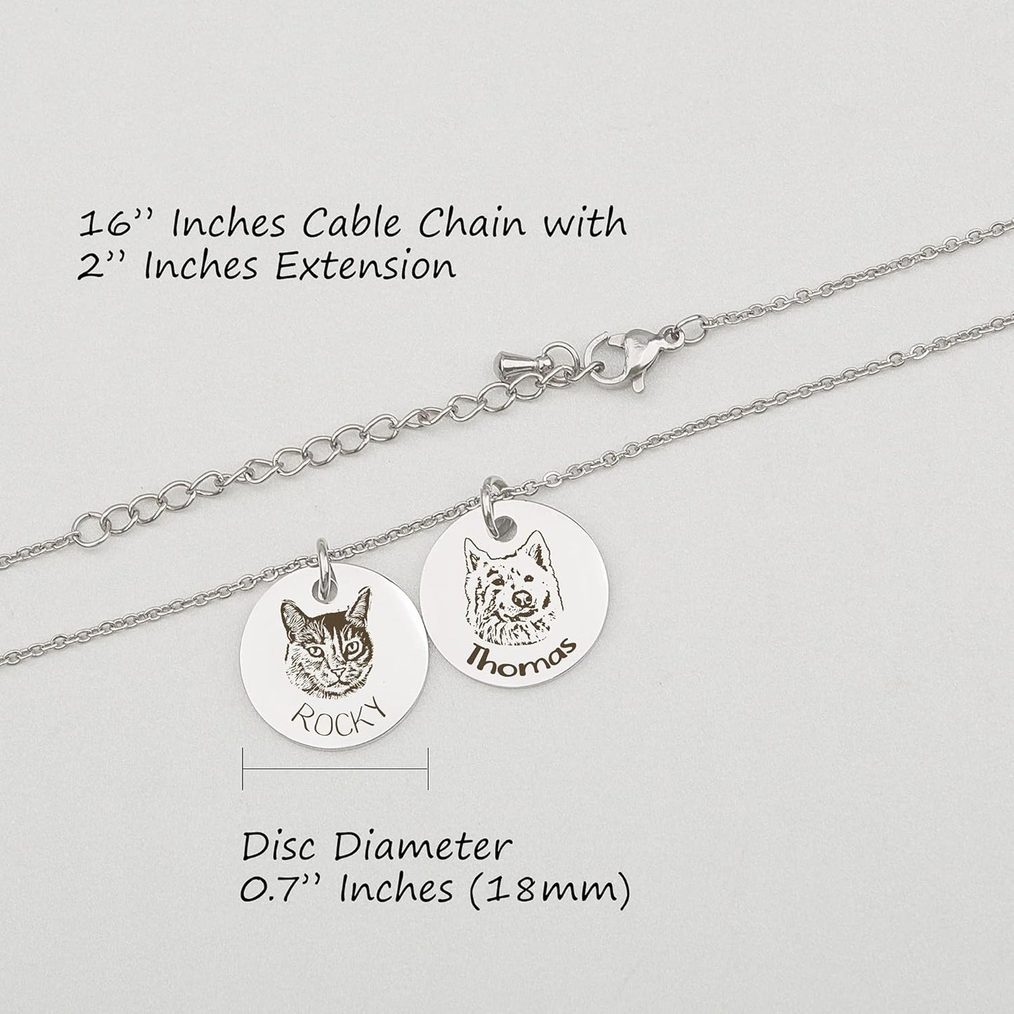 Anavia Personalized Pet Portrait Necklace, Handmade Memorial Jewelry Gift, Custom Round Disc Photo Engraved Necklace for Animal Lovers, Dog Mom, Dog Dad