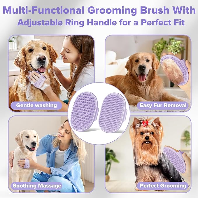 6PCS Pet Grooming Kit for Dogs,Cats and Horses | Dog Washing Gloves | Dog Bath Brush | Dog Bath Gloves | Dog Shampoo Brush | Pet Grooming Gloves | Dog Bath Supplies (Purple)