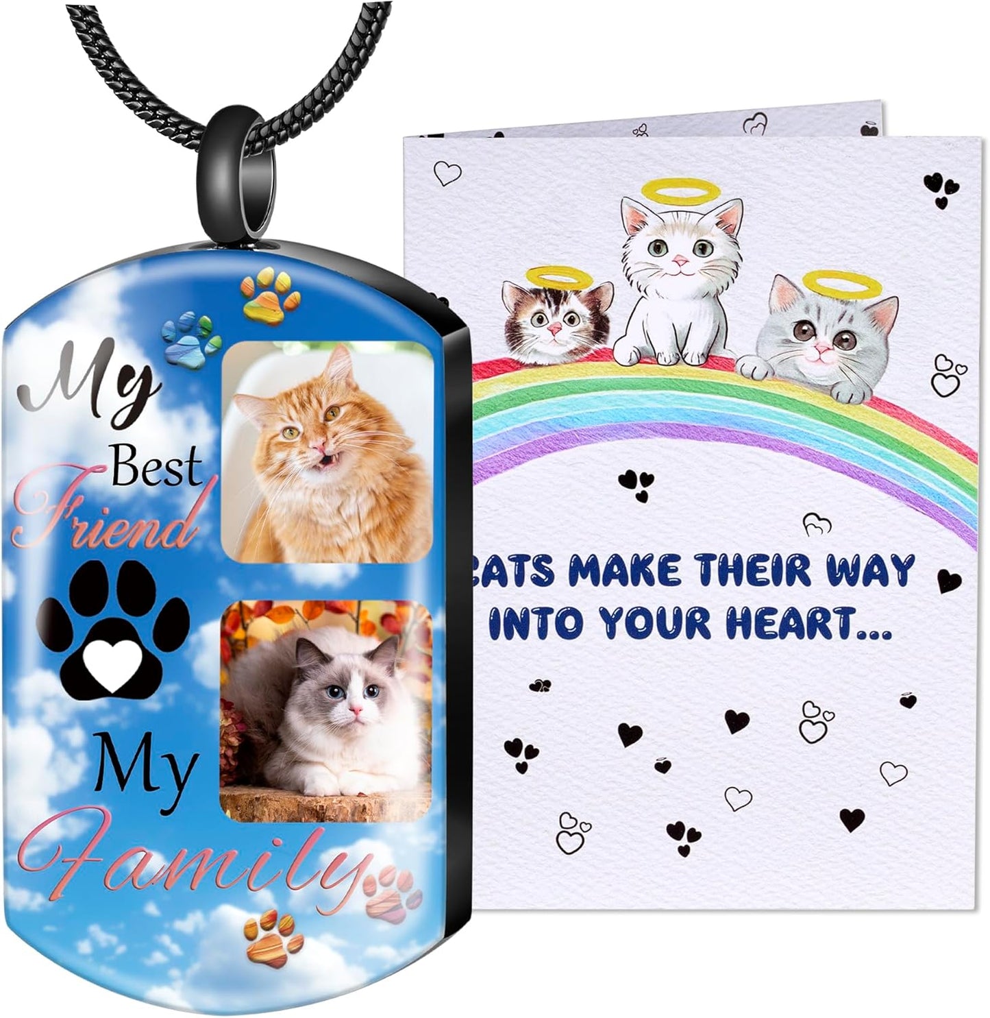 Fanery Sue Personalized Pet Ashes Necklace for Dog Cat Custom Photo&Text Pet Loss Sympathy Gift Cremation Jewelry