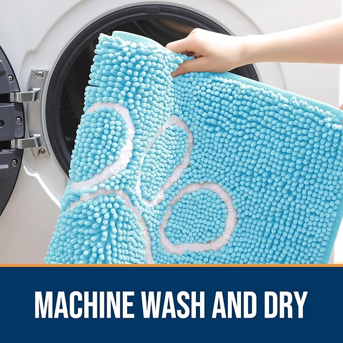 OLANLY Door Mat for Muddy Dog Paws 24x16, Ultra Absorbent Chenille Mud Doormat with Paw Print Design, Non-Slip Washable Doormat for Indoor Entryway, Quick-Dry Pet Bed Mats for Dirty Dogs, Blue