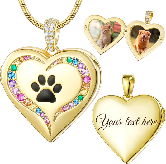 Fanery Sue Personalized Customized Pet Locket Necklace, Heart Lockets Picture Necklaces Dog Memorial Gifts Cat Sympathy for Women Men