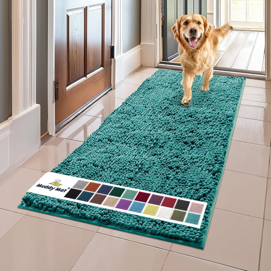 Muddy Mat® Original Dog Door Mat for Muddy Paws, Super Absorbent Microfiber, Non-Slip Washable Pet Rug, Quick Dry Chenille Entryway Carpet, Machine Washable Indoor Outdoor mat, Teal 24"x60"